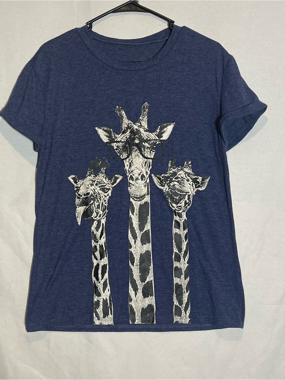 Navy Short Sleeve Tee with White Giraffe Trio Graphic